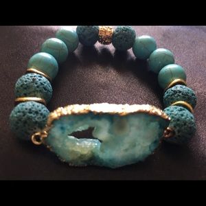 Turquoise druzy agate lava bead bracelet